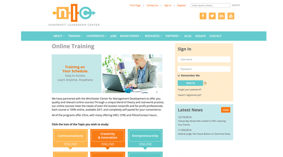 Website – Training section: Online learning